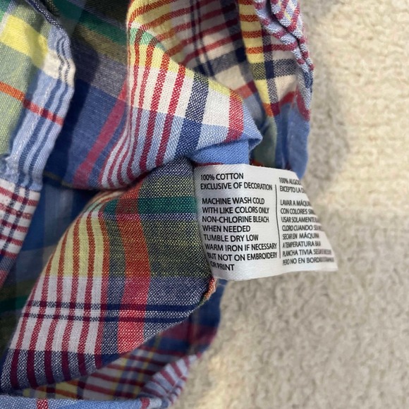 US Polo Assn Mens XL Plaid Button Down Shirt Short Sleeve Blue Yellow Cotton - Picture 7 of 8